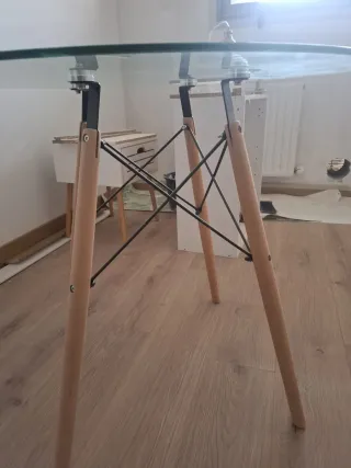 Mesa redonda cristal y madera