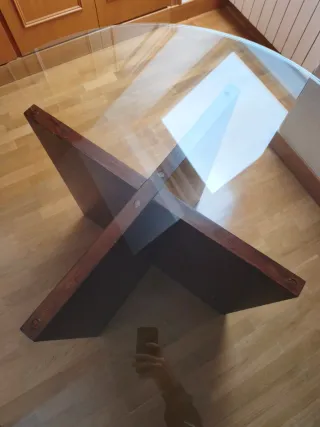 Mesa redonda cristal y madera