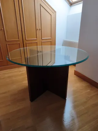 Mesa redonda cristal y madera