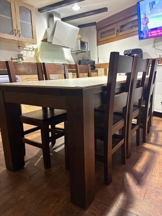 Mesa 2m y 8 sillas madera maciza