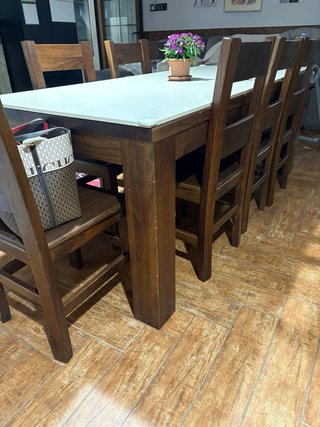 Mesa 2m y 8 sillas madera maciza