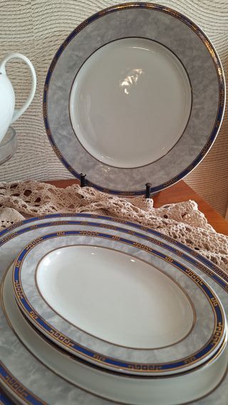 Vajilla Bohemia Porcelana Azul y Oro