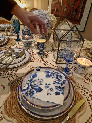 Vajilla Bohemia Porcelana Azul y Oro