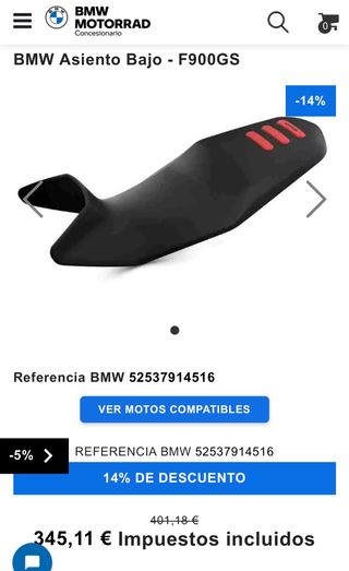 Asiento Bajo BMW F900GS Original