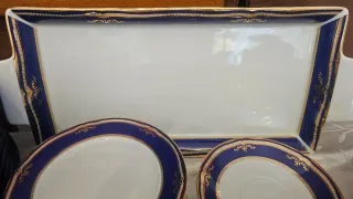 Juego de porcelana fina azul y oro