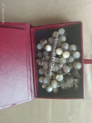 Rosario de plata y perlas