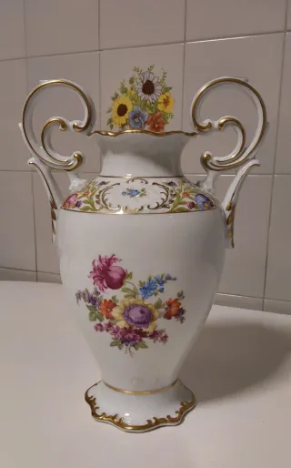 Jarrón Schumann Dresden Flores Porcelana