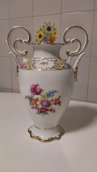 Jarrón Schumann Dresden Flores Porcelana