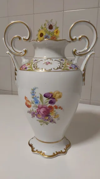 Jarrón Schumann Dresden Flores Porcelana