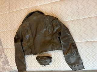 Giacca pelle effetto used verde militare