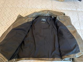 Giacca pelle effetto used verde militare