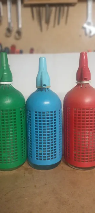 LOTE 3 Sifón antiguos (verde, azul, rojo)