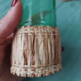 Set 6 Bicchieri Verdi con Base in Rattan