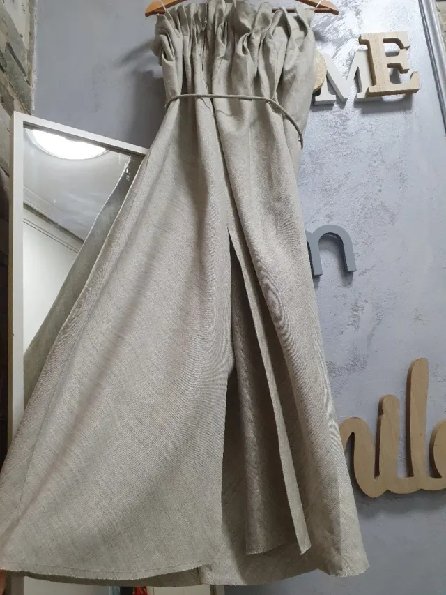 Vestido con lino Zara Beige