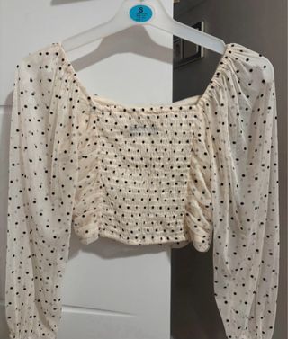 Top transparente lunares manga larga