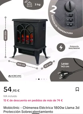 Chimenea Eléctrica Mobiclinic 1800W Llama 3D