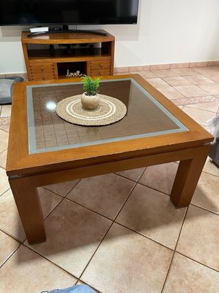 Mesa auxiliar comedor madera y cristal