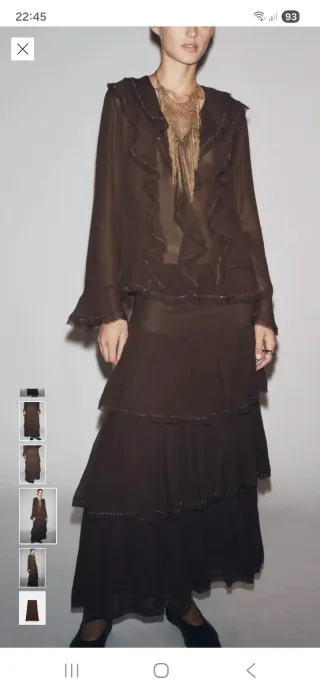 Falda larga volantes marrón