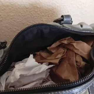 Bolso Purificación García Piel y textil Gris