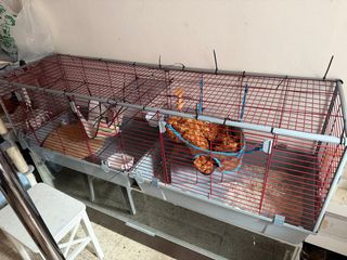 Jaula para mascotas gris y roja