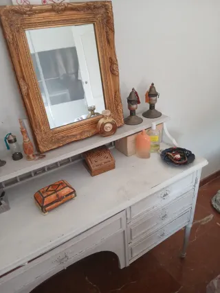 Precioso tocador caoba pintado blanco