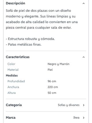 Sofá y chaiselongue IKEA Piel Negro