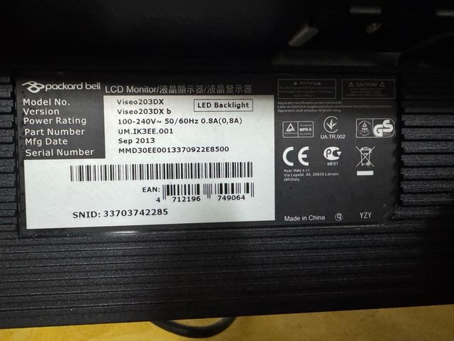 Monitor Packard Bell 20 Negro