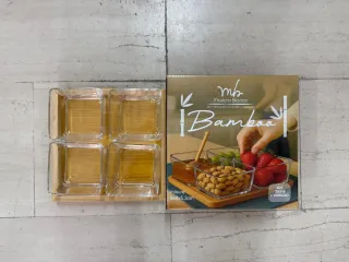 Set 4 Ciotoline Vetro + Vassoio Bambù Mastro Bianc