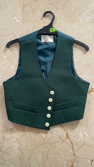 Chaqueta y chaleco traje corto verde