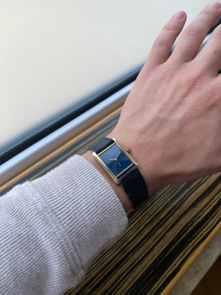 Must de Cartier Tank Vermeil Azul Dorado