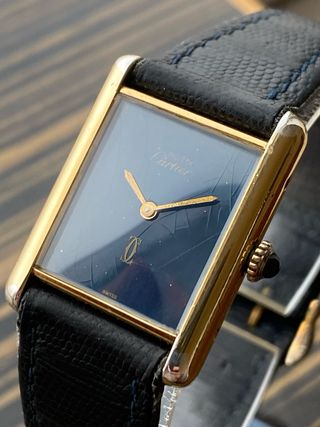 Must de Cartier Tank Vermeil Azul Dorado