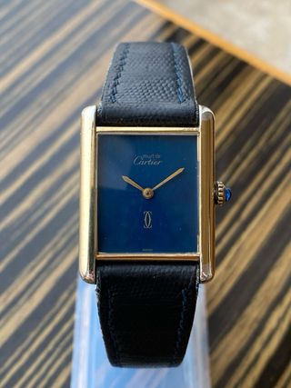 Must de Cartier Tank Vermeil Azul Dorado