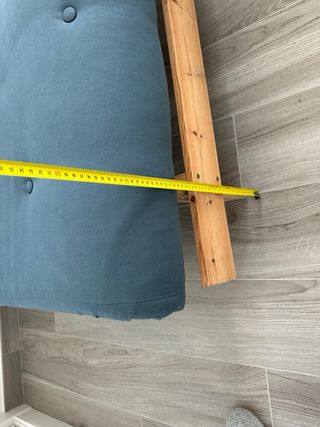 Sofá Cama Azul Tela y Madera
