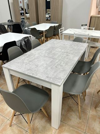 MESA DE MADERA DE COMEDOR GRIS + 6 SILLAS NORDICO