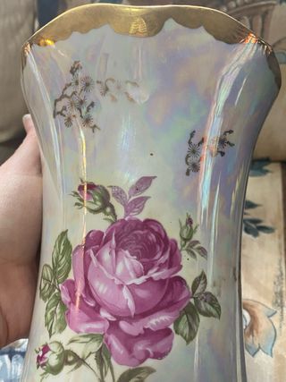 Jarrón porcelana oro rosa iridiscente