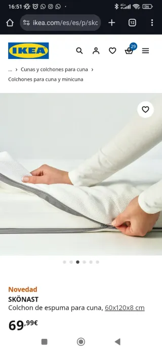 Colchón cuna SKÖNAST espuma 60x120x8 cm