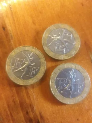 3 Monete da dieci franchi francesi bimetalliche