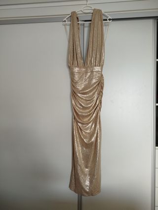 Vestido de cóctel dorado y rosa