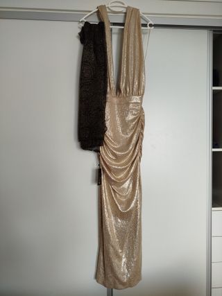 Vestido de cóctel dorado y rosa