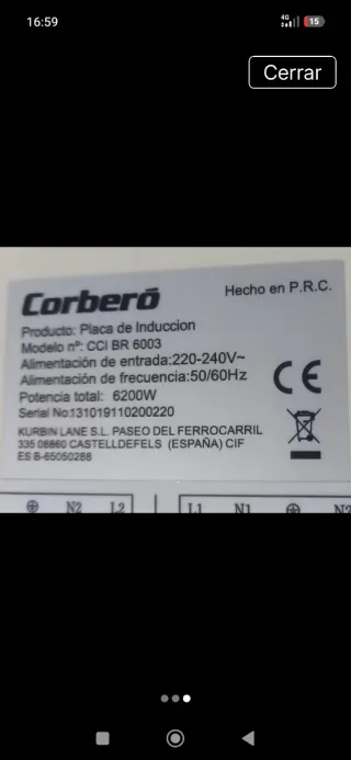 Placa de inducción Corberó