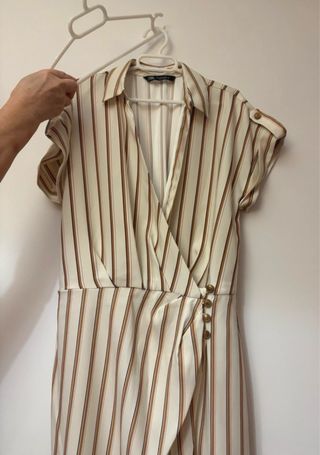 Vestido midi Zara rayas beige, marrón y dorado