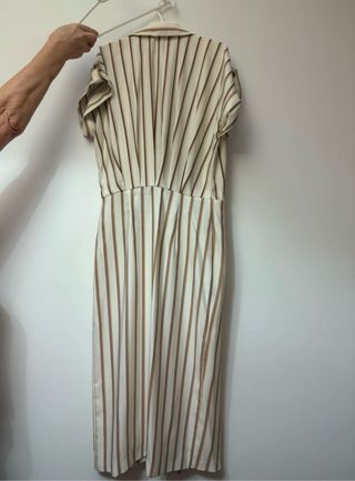 Vestido midi Zara rayas beige, marrón y dorado