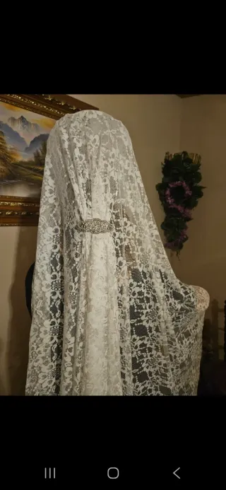 Mantilla de madrina grande 220x 100cm beige