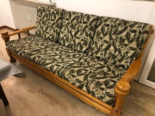 Divanetto vintage in legno e tessuto
