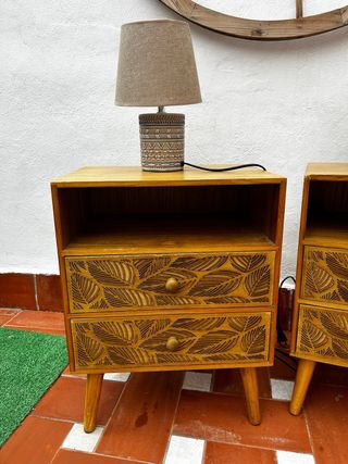 Juego Mesitas Noche y Lámparas Madera