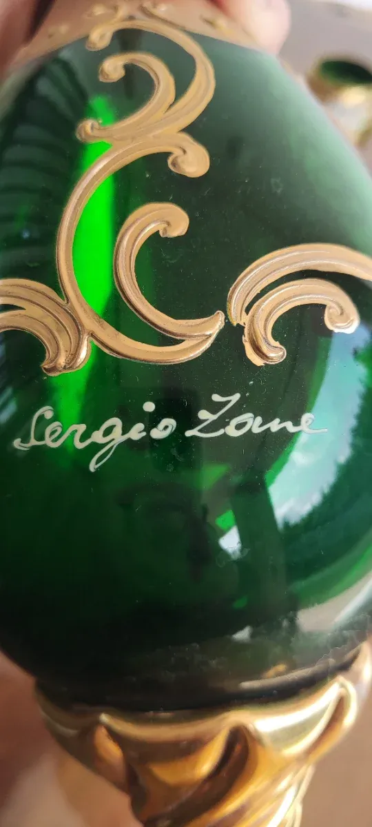 Jarra y  8 copas cristal Murano oro y verde