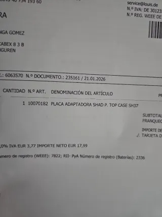Placa Adaptadora Top Case Negra para maleta moto