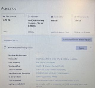 HP EliteBook Portátil Plata y Negro