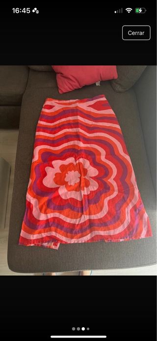 Falda larga hippie flores rosa y naranja