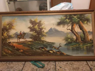 Cuadro Óleo Paisaje Caza 1960